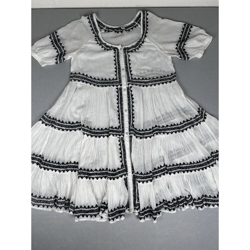 Sundance Womens Sz PXS cotton sheer gathered embroidered tiers button up dress
